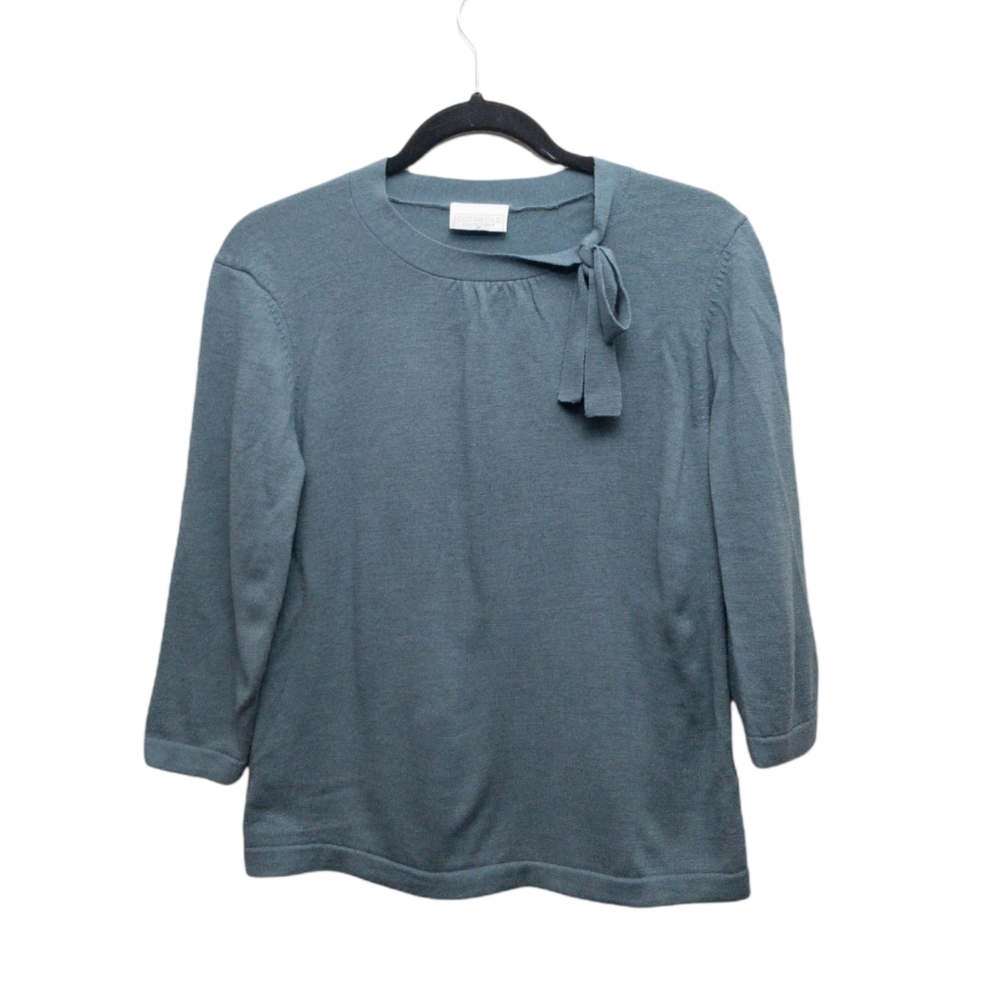 Cotswold brand, blue gray cropped sleeved tie detail sweater